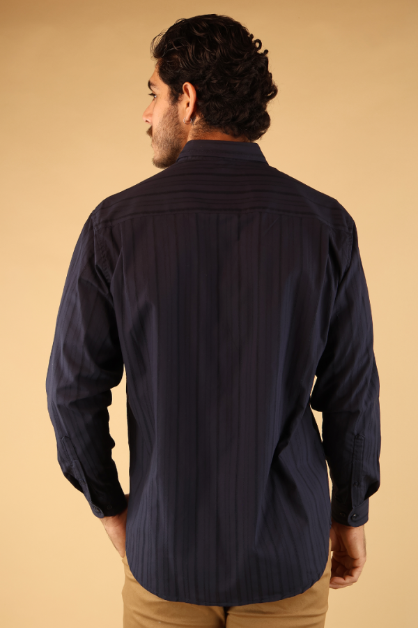 Camisa Rayas Azul Marino Para Hombre Manga Corta Elegante Fresca y Ligera